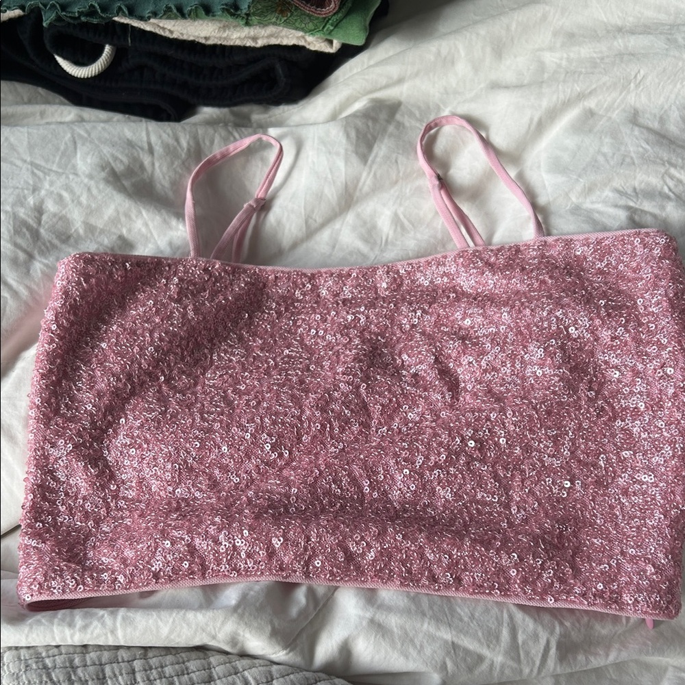 Susana Monaco Pink Sequin Crop Top